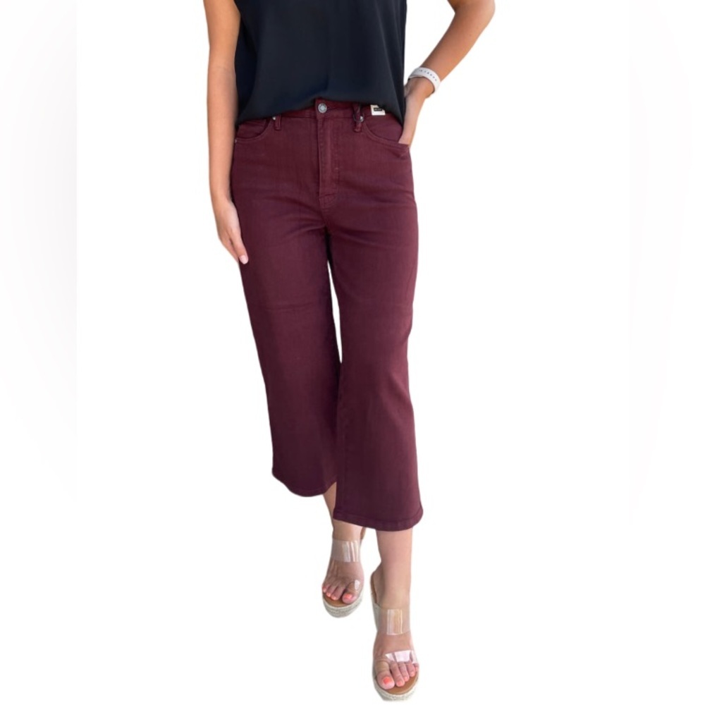 Judy Blue Burgundy Cropped Wide-Leg Jeans